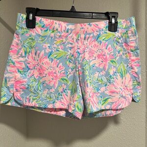 Floral Print Women's Shorts - Blue and Pink